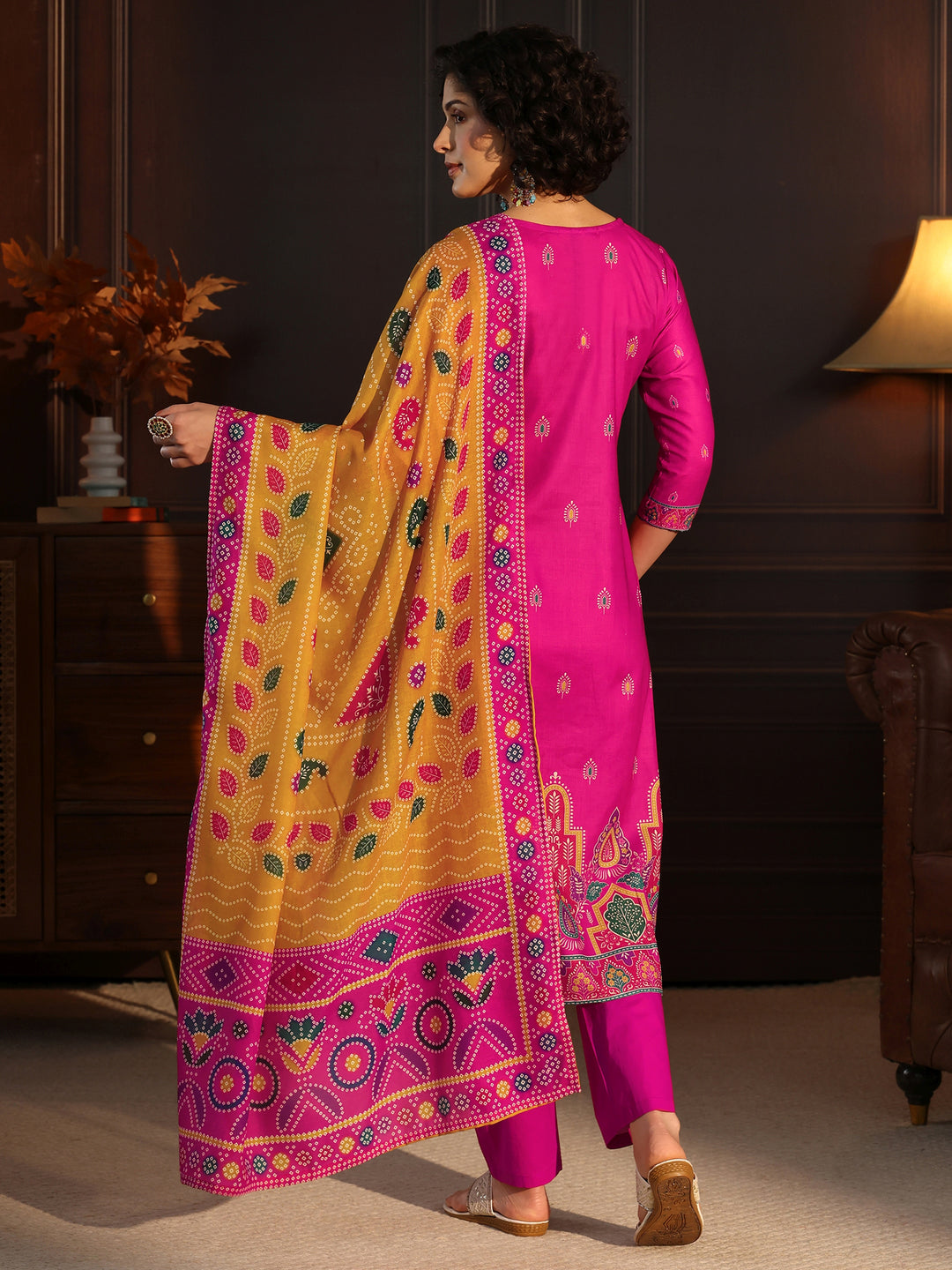Libas Pink Floral Printed Cotton Straight Suit Set