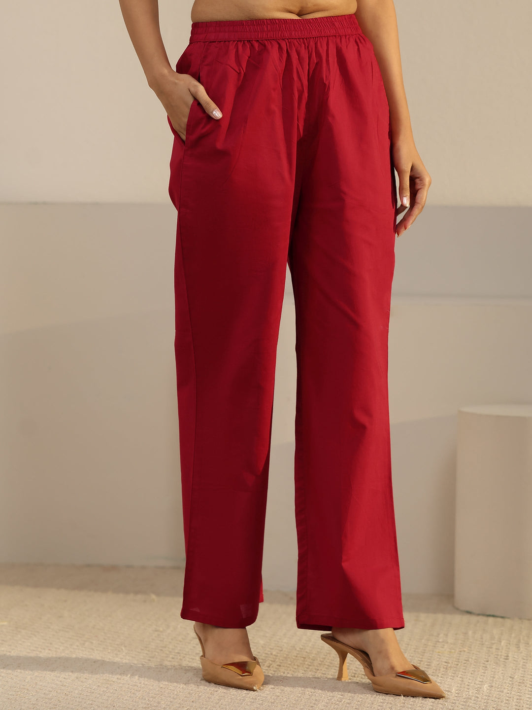 Libas Coral Pink Printed Cotton Straight Suit Set