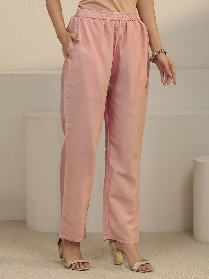 Libas Dusty Pink Paisley Embellished Silk Blend Straight Suit Set