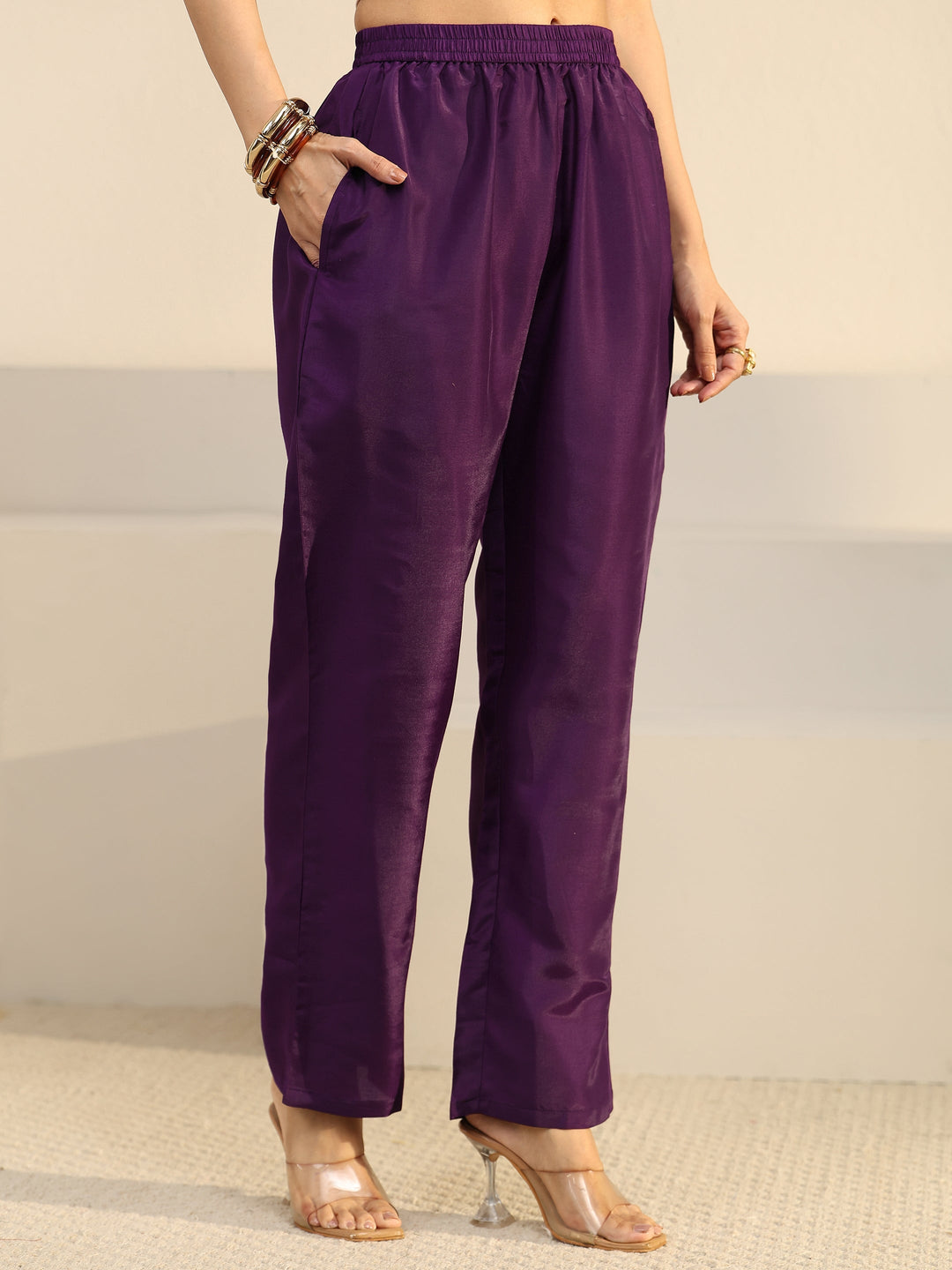Libas Burgundy Floral Embroidered Tissue Straight Suit Set