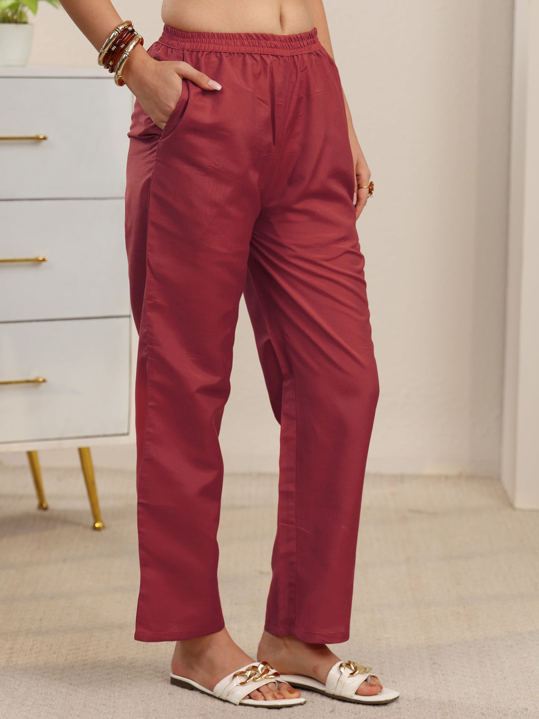 Libas Rust Red Floral Embroidered Georgette Straight Suit Set