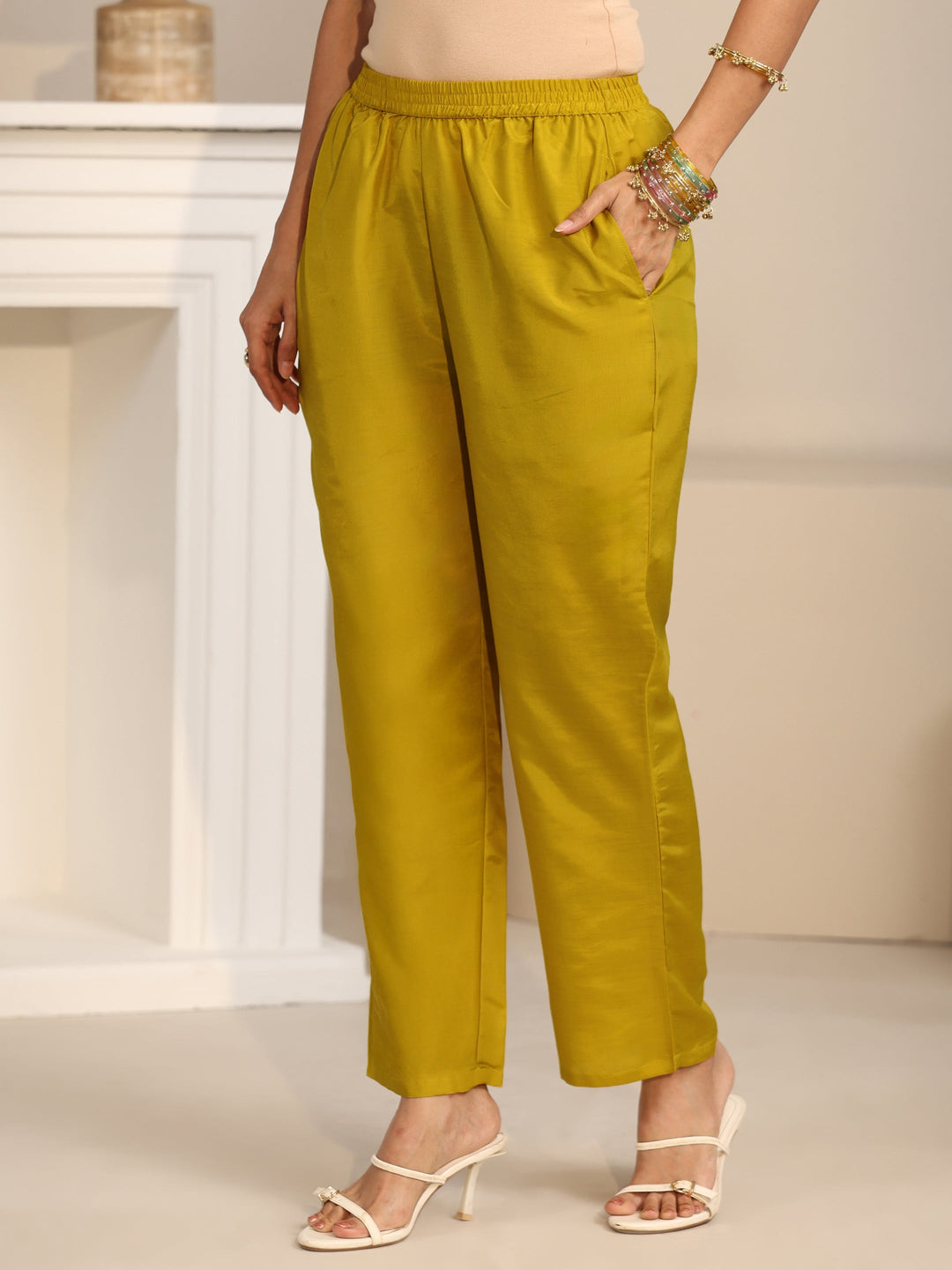 Libas Mustard Floral Embroidered Georgette Straight Suit Set