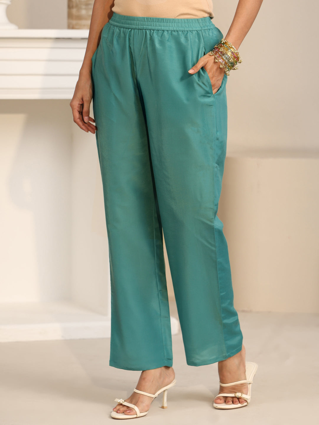 Libas Sea Green Floral Embroidered Georgette Straight Suit Set