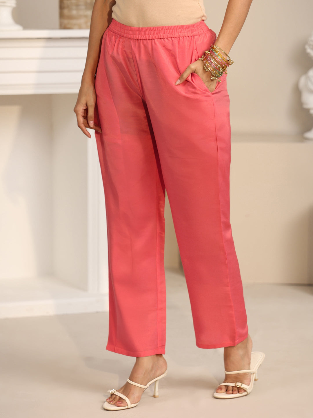 Libas Coral Floral Embroidered Georgette Straight Suit Set