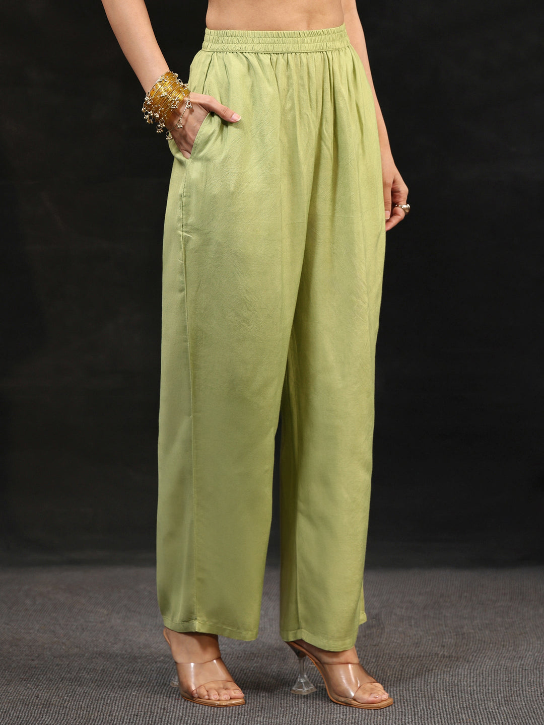 Libas Pista Green Floral Embroidered Organza Straight Suit Set