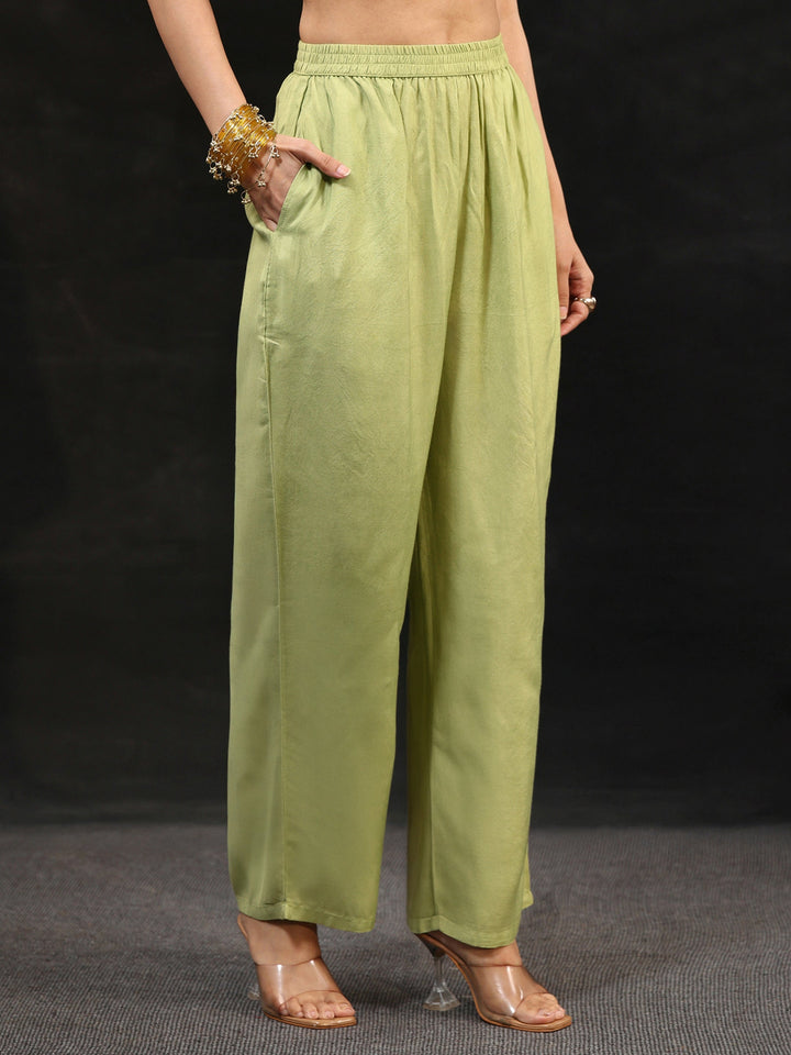 Libas Pista Green Floral Embroidered Organza Straight Suit Set