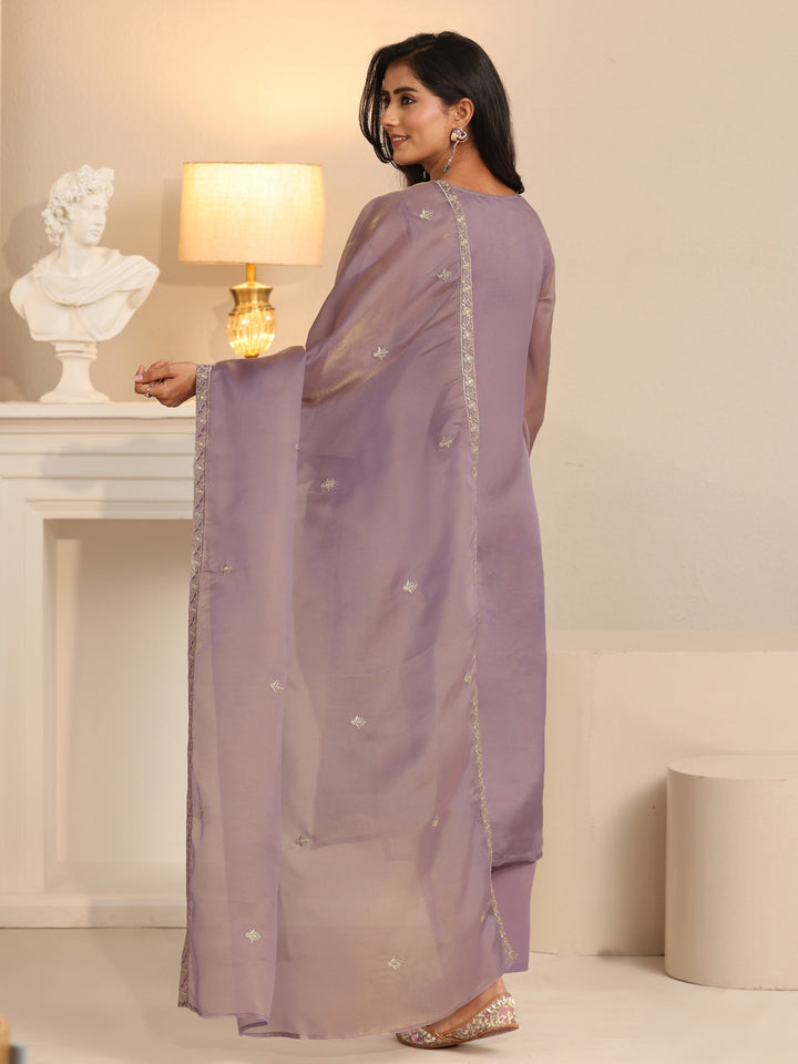 Libas Lavender Floral Embellished Tissue Straight Suit Set
