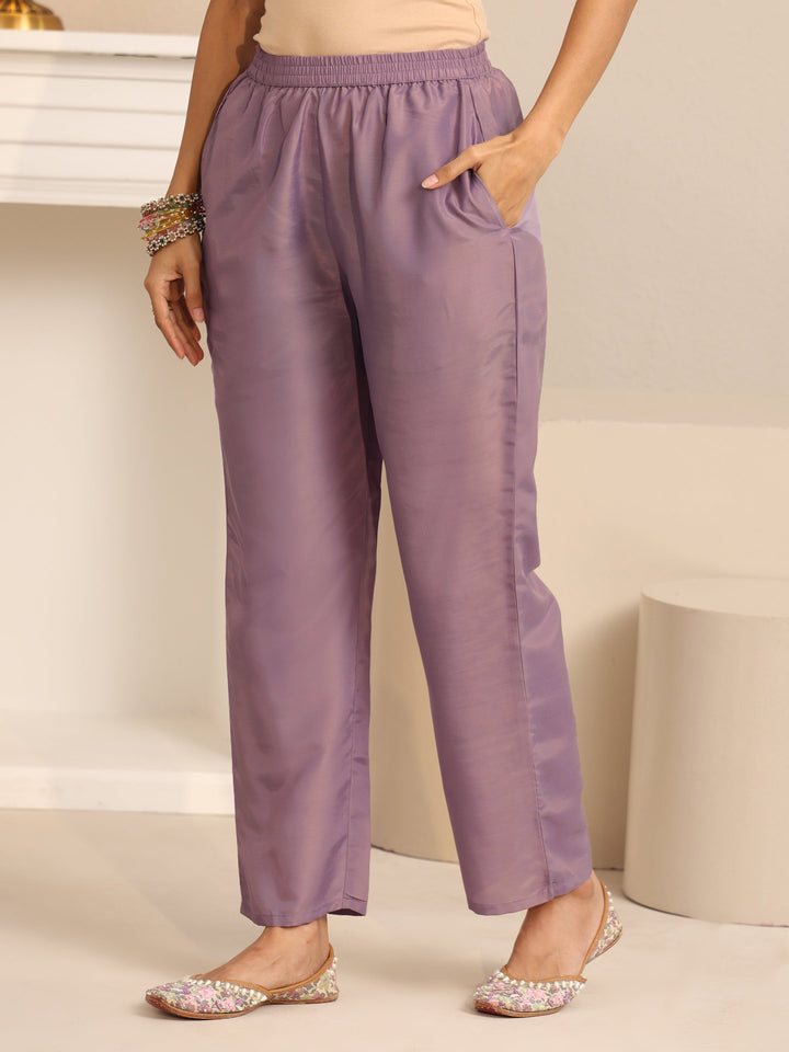 Libas Lavender Floral Embellished Tissue Straight Suit Set