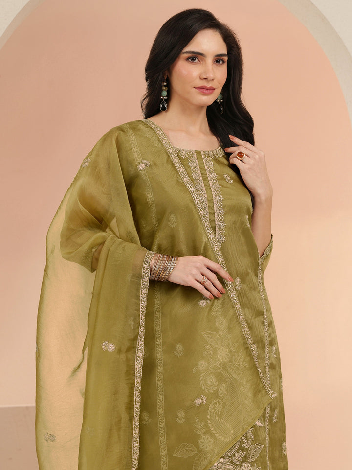 Libas Henna Yellow Paisley Embroidered Organza Straight Suit Set