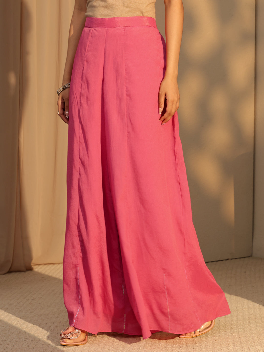 Libas Coral Floral Embroidered Chinon Palazzo Suit Set