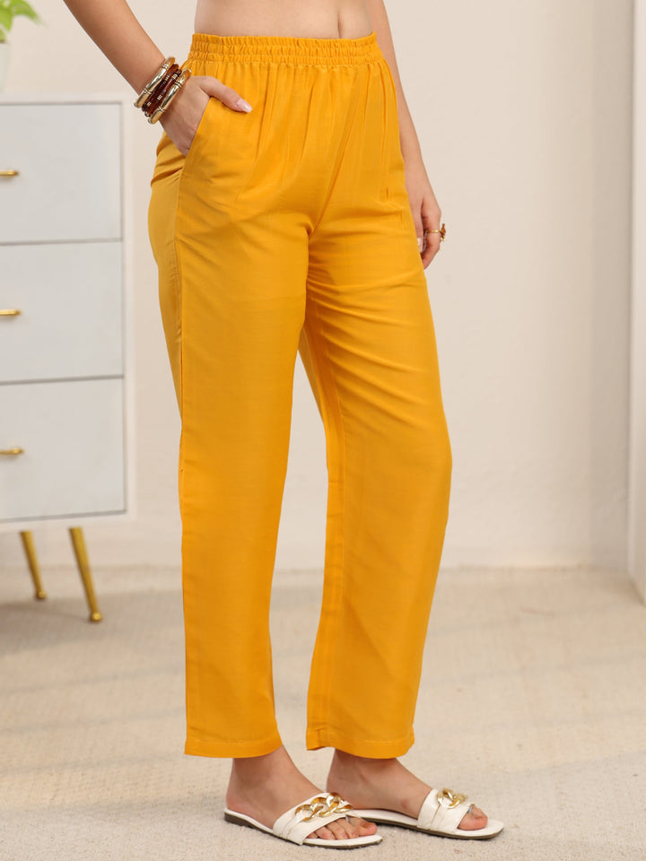 Libas Mustard Floral Printed Muslin Straight Suit Set