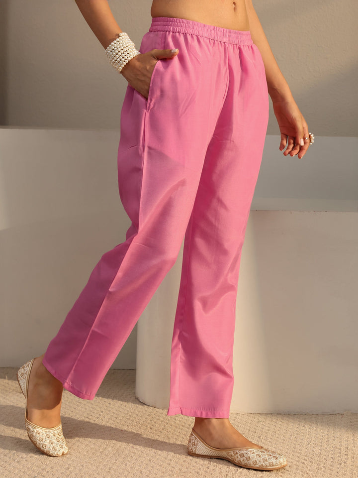 Pink Floral Embroidered Tissue Straight Suit Set With Dupatta