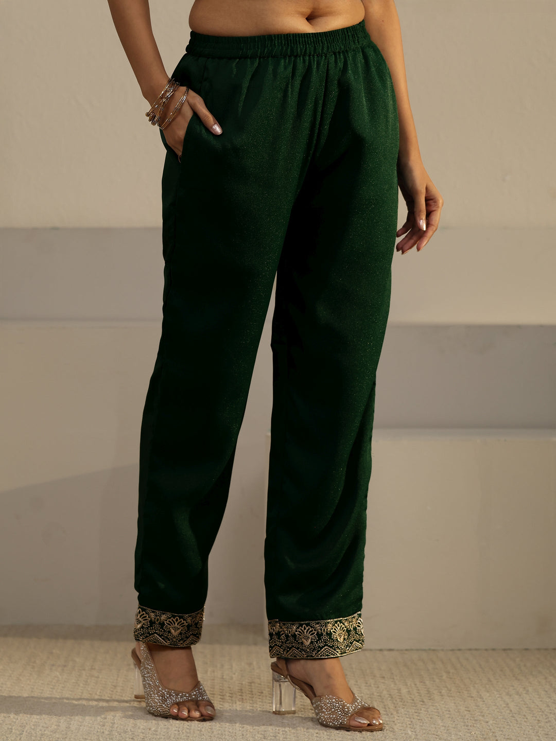 Libas Sacramento Green Embroidered Chinon Straight Suit Set