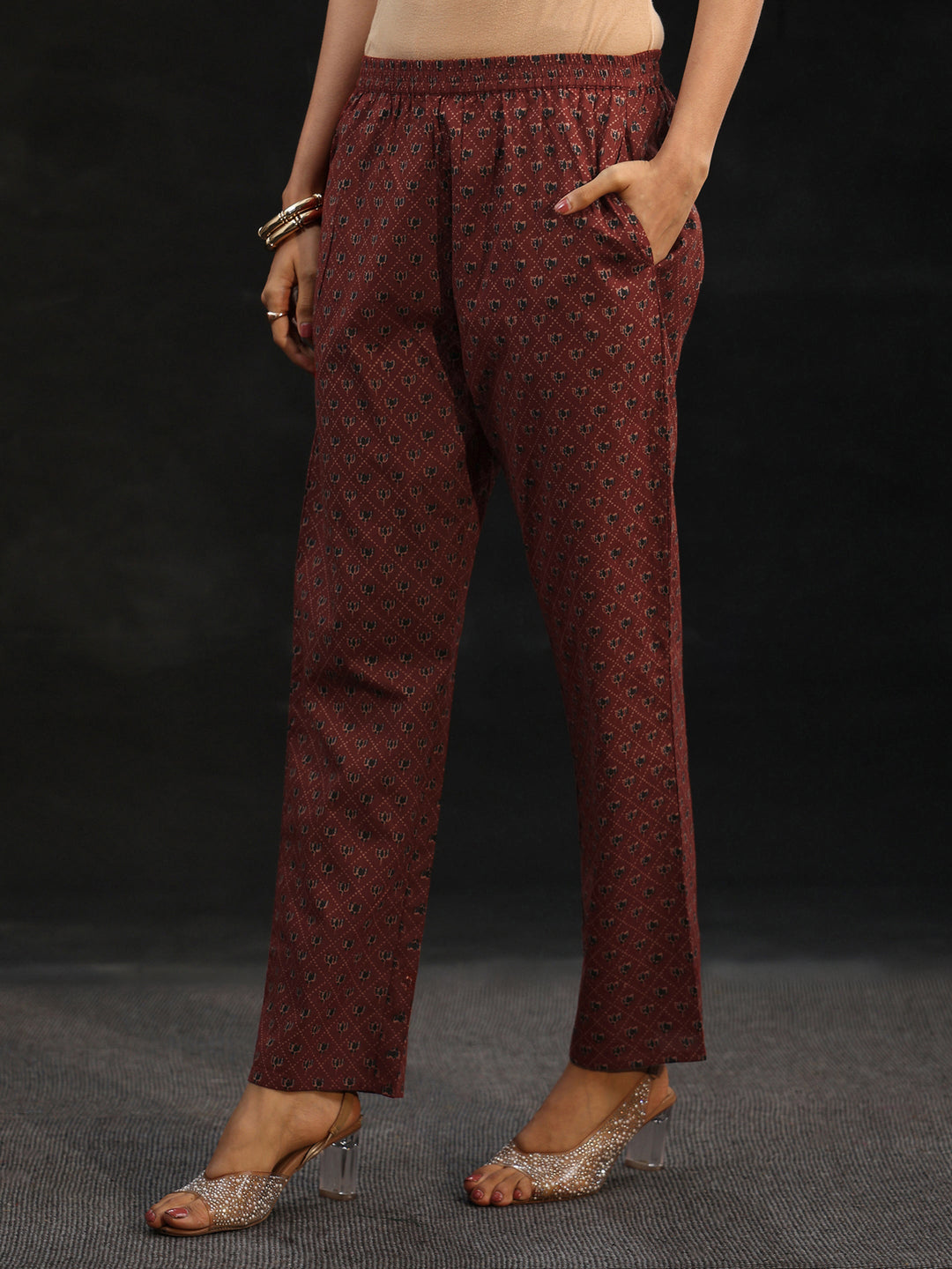 Libas Rust Brown Ajrakh-Inspired Cotton Straight Suit Set
