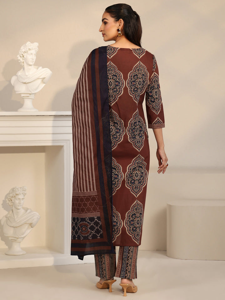 Libas Maroon Red Printed Cotton Straight Suit Set with Tassel Yoke