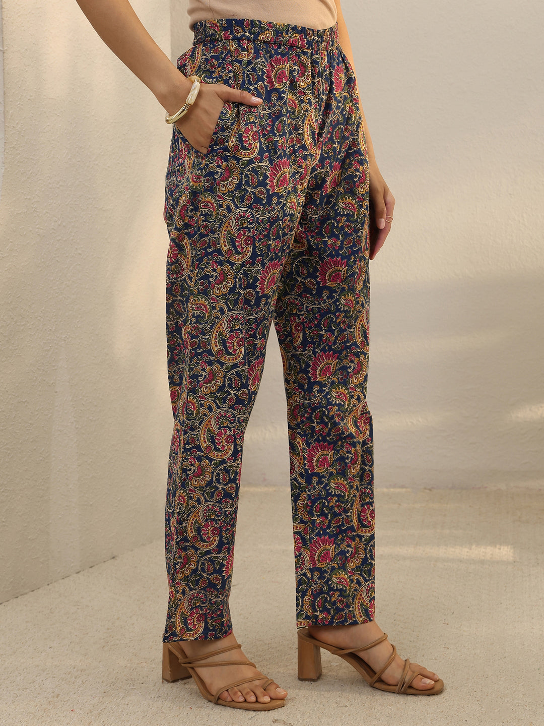 Off White Floral Embroidered Cotton Straight Suit Set