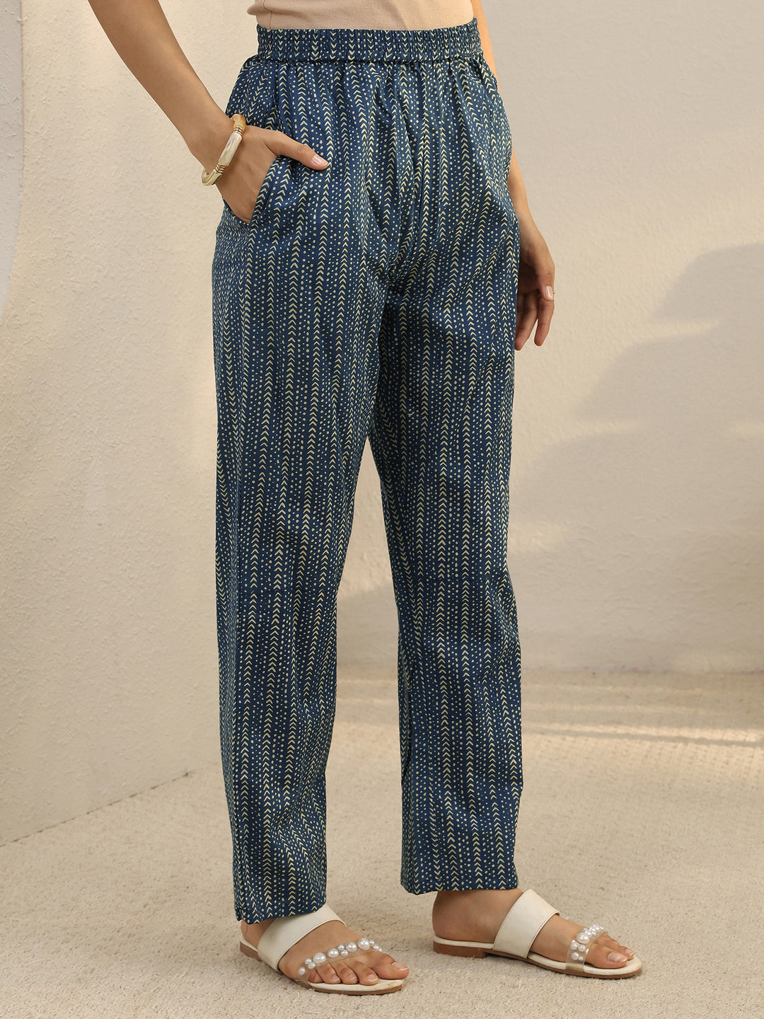 Off White Floral Embroidered Cotton Straight Suit Set