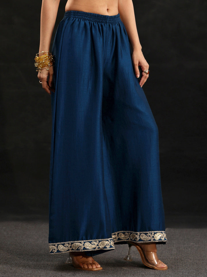 Libas Peacock Blue Embellished Chinon Short Kurta Palazzo Suit Set