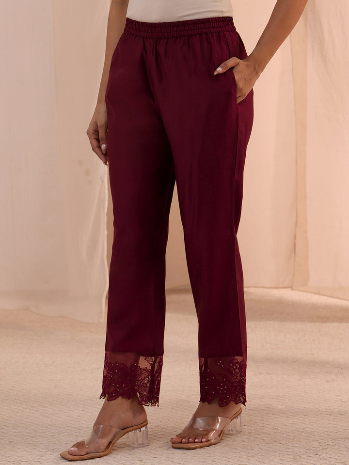 Libas Maroon Solid Silk Blend Straight Kurta Set