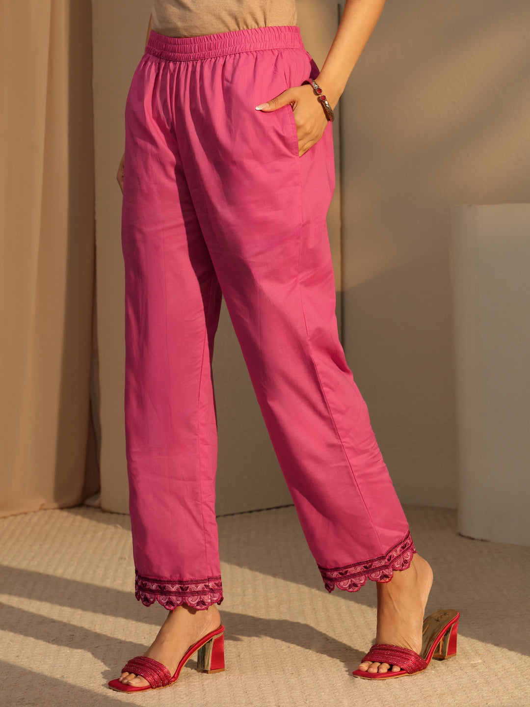 Libas Pink Bandhani Print Straight Cotton Suit Set
