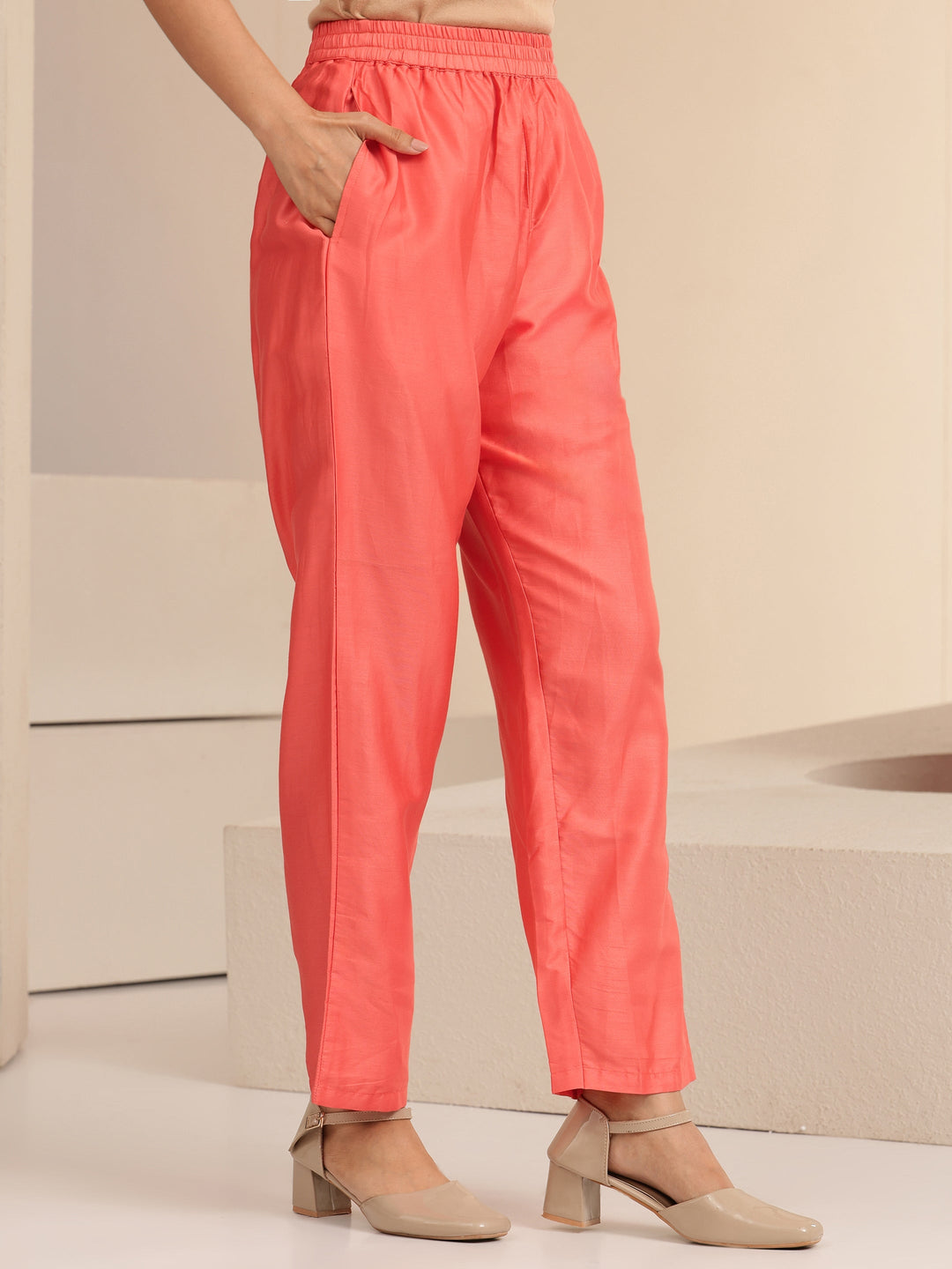 Libas Pink Floral Printed Cotton Straight Suit Set