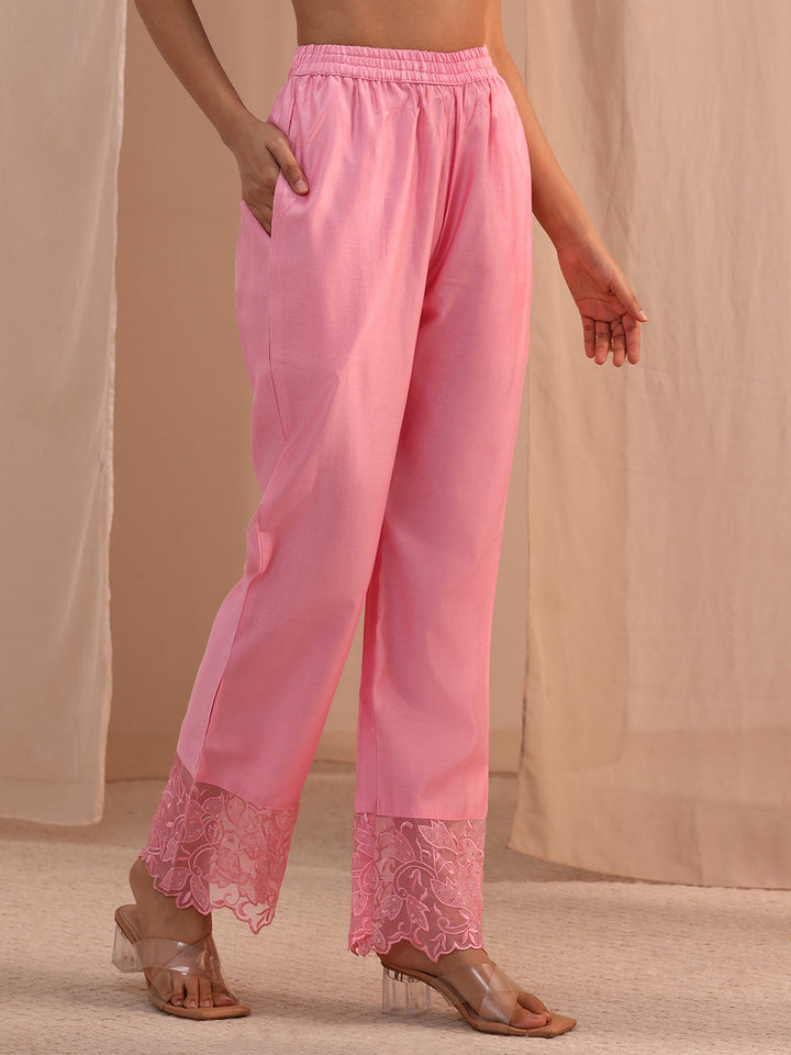 Libas Pink Solid Silk Blend Straight Suit Set