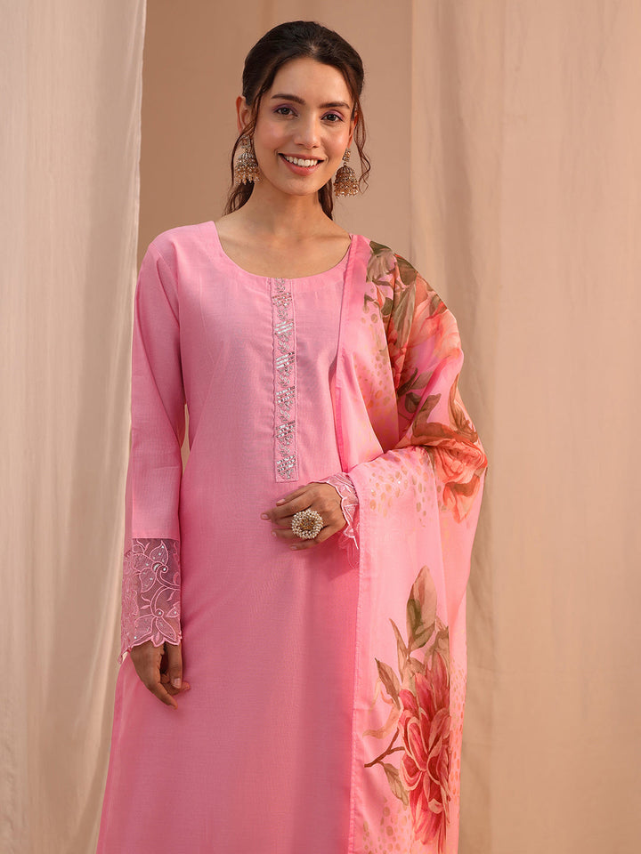 Libas Pink Solid Silk Blend Straight Suit Set