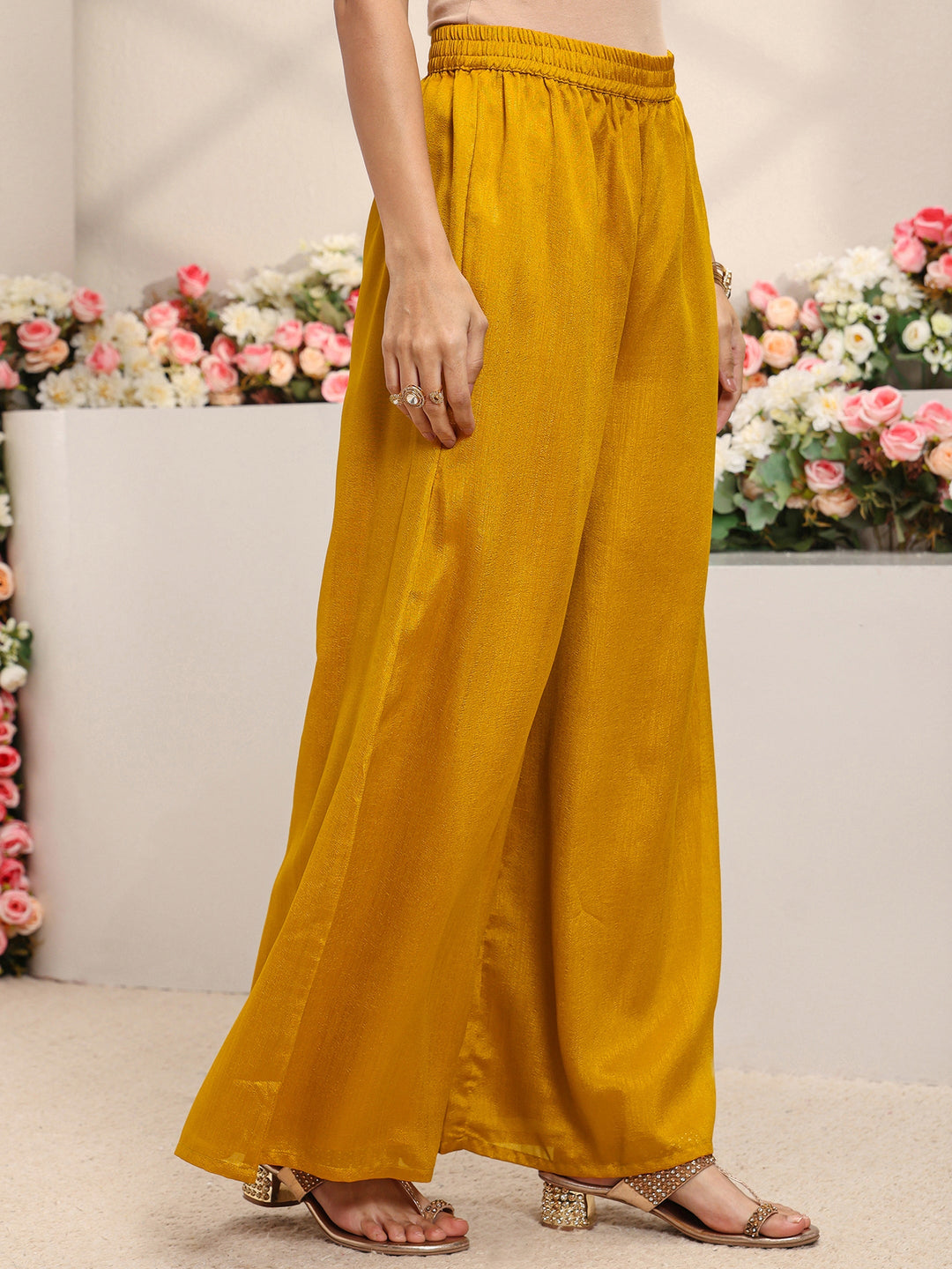 Mustard Floral Embroidered Silk Blend Straight Suit Set With Dupatta