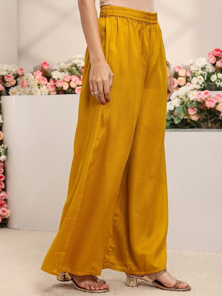 Mustard Floral Embroidered Silk Blend Straight Suit Set With Dupatta