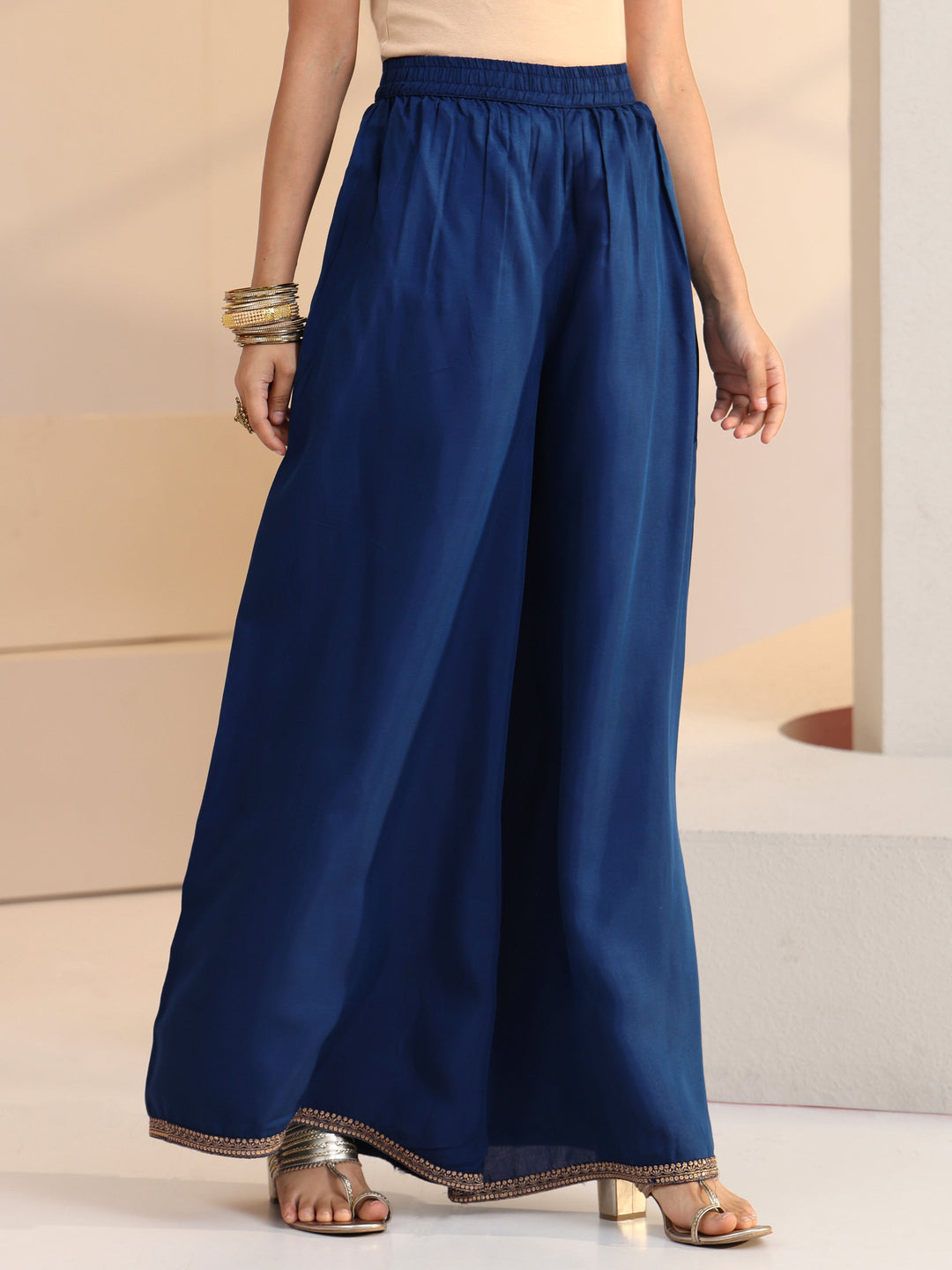 Libas Blue Ethnic Motif Woven Design Silk Blend Straight Suit Set
