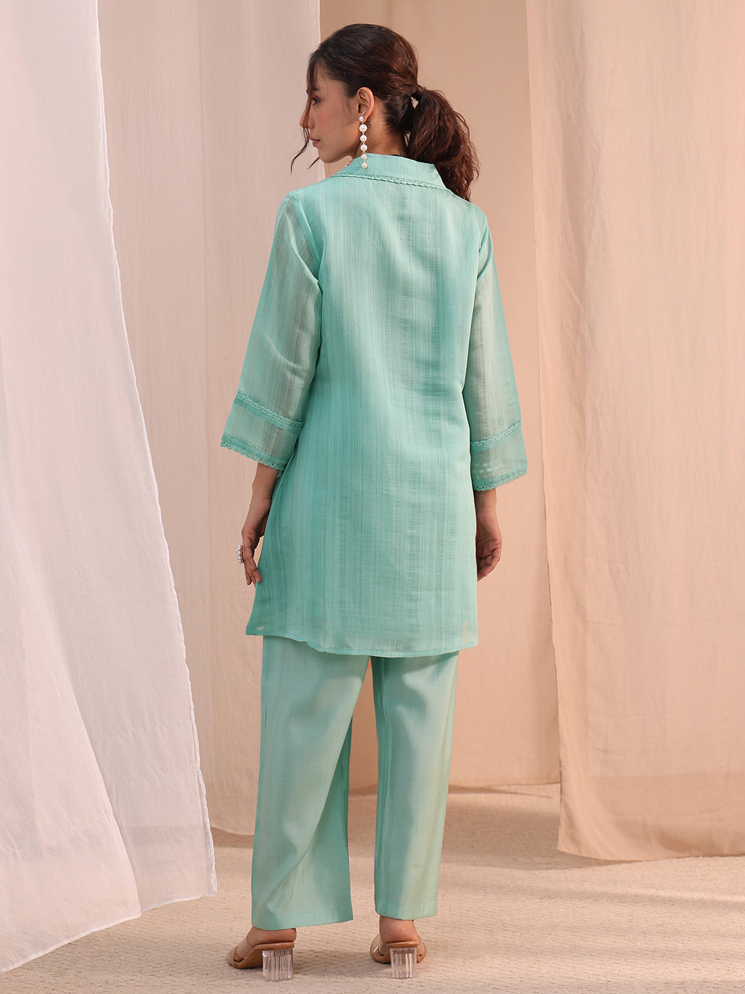 Libas Blue Floral Embroidered Chanderi Cotton Co-Ord Set