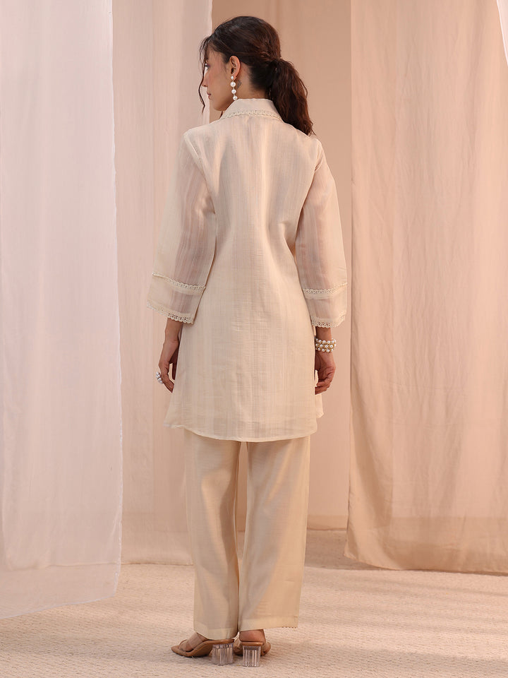 Libas Off White Floral Embroidered Chanderi Cotton Co-Ord Set