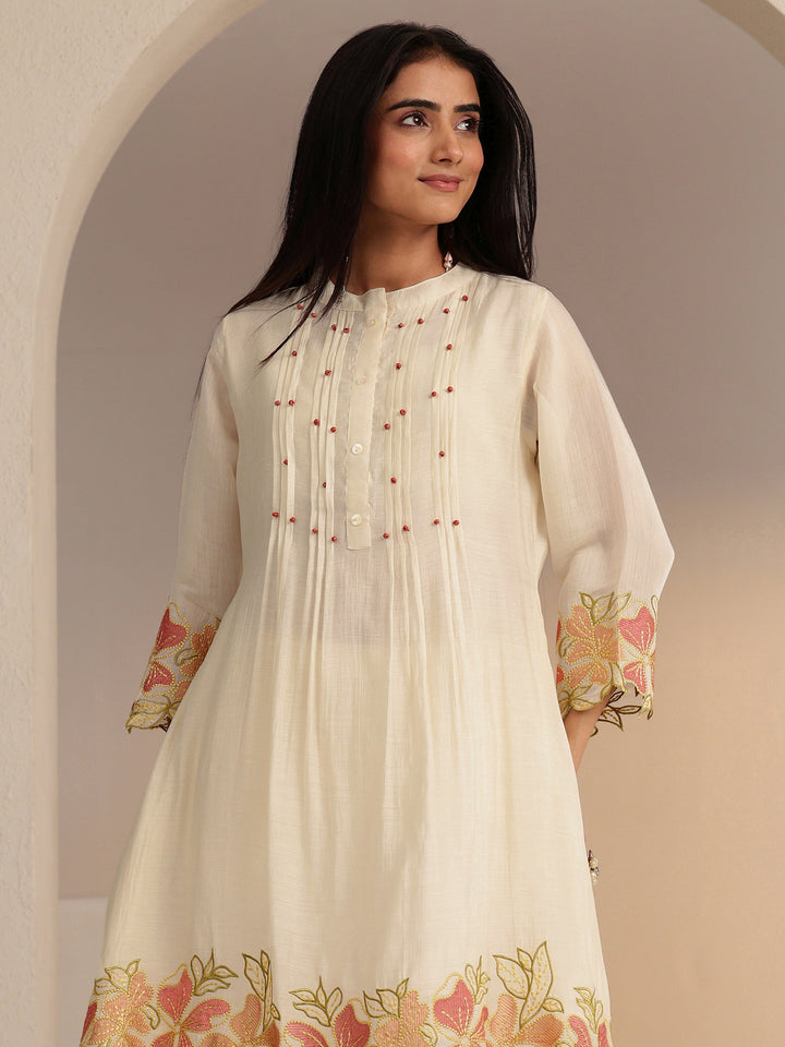 Libas Ivory Floral Embroidered Chanderi Cotton Co-ord Set