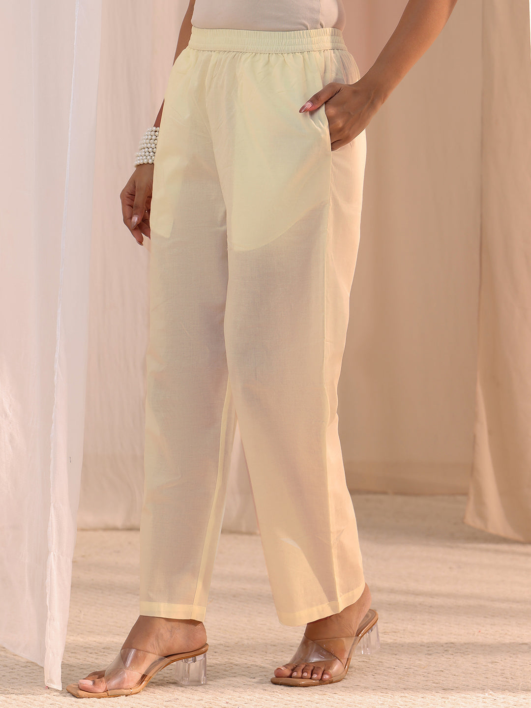 Libas Off White Floral Embroidered Cotton Blend Straight Suit Set
