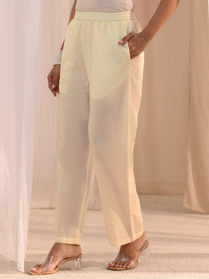 Libas Off White Floral Embroidered Cotton Blend Straight Suit Set