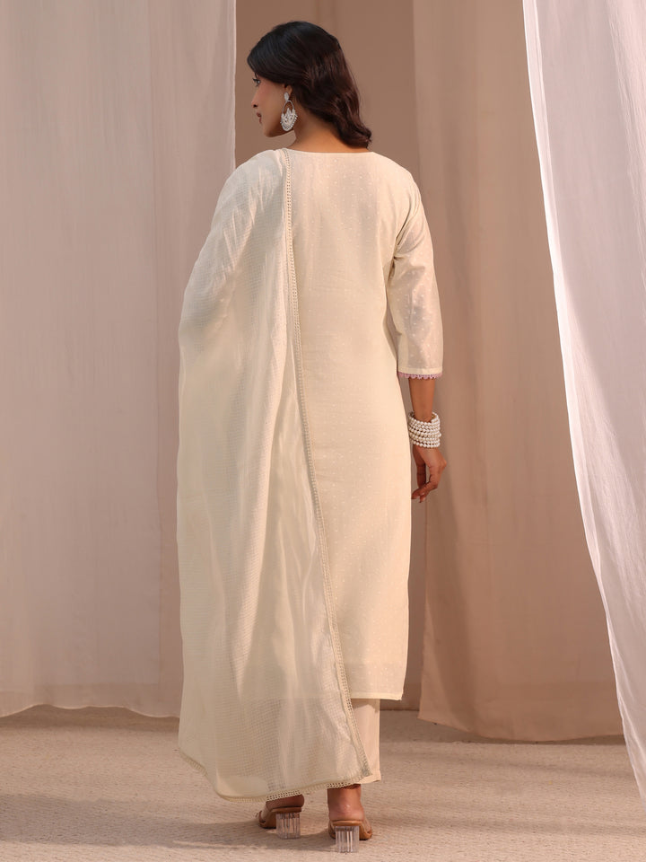 Libas Off White Embroidered Cotton Blend Straight Suit Set