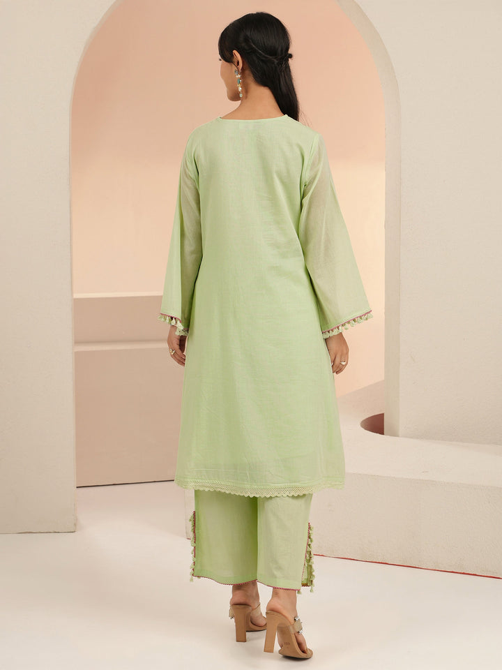 Libas Mint Green Peacock Motif Cotton A-Line Kurta Set