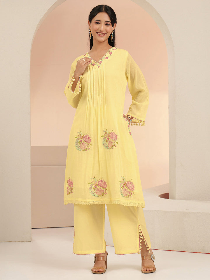 Libas Off White Peacock Motif Cotton A-Line Kurta Set