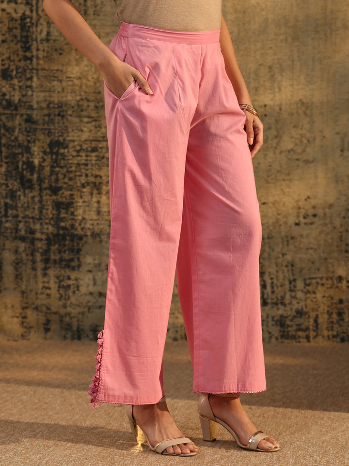Libas Bubblegum Pink Floral Embroidered Cotton A line Kurta Set