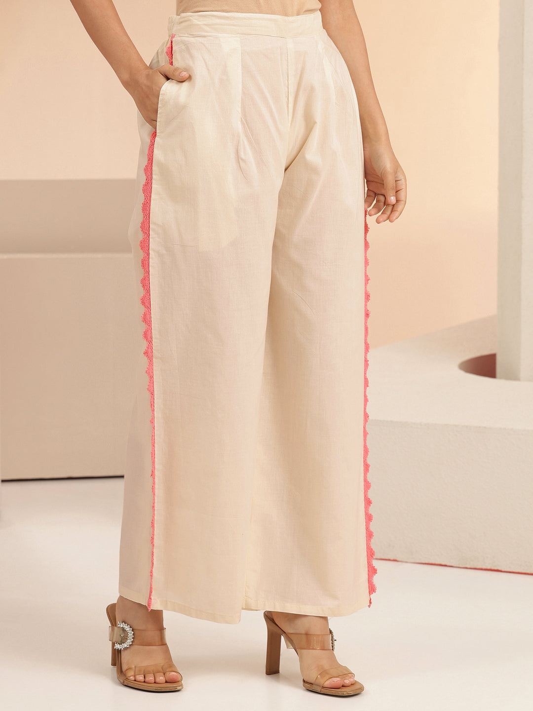 Libas Off White Floral Embroidered Cotton A-Line Kurta Set