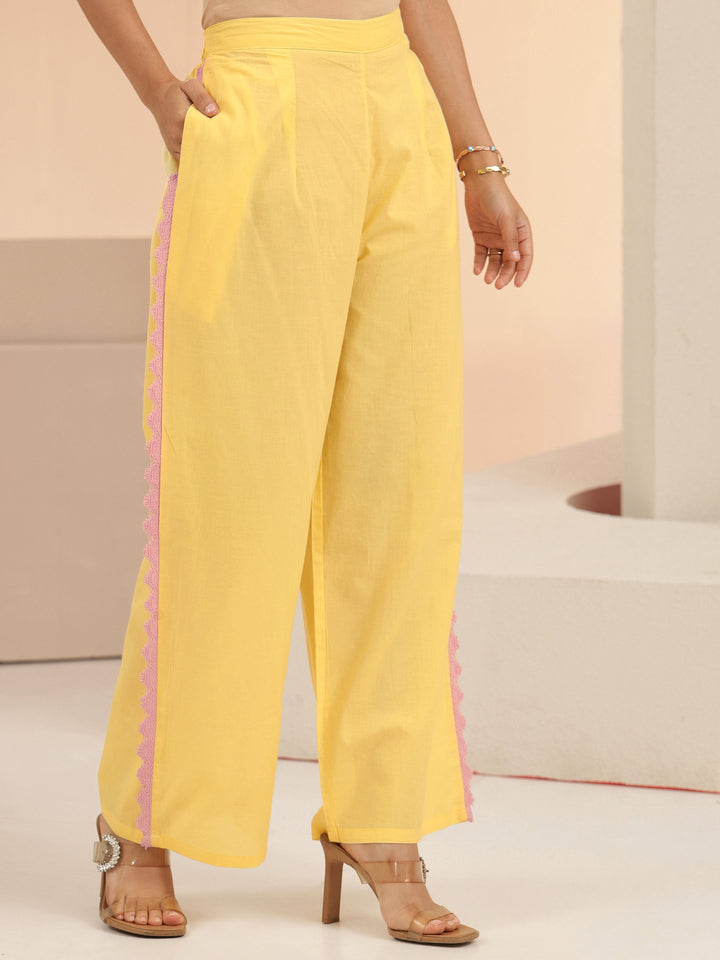 Libas Daffodil Yellow Floral Embroidered Cotton A-Line Kurta Set