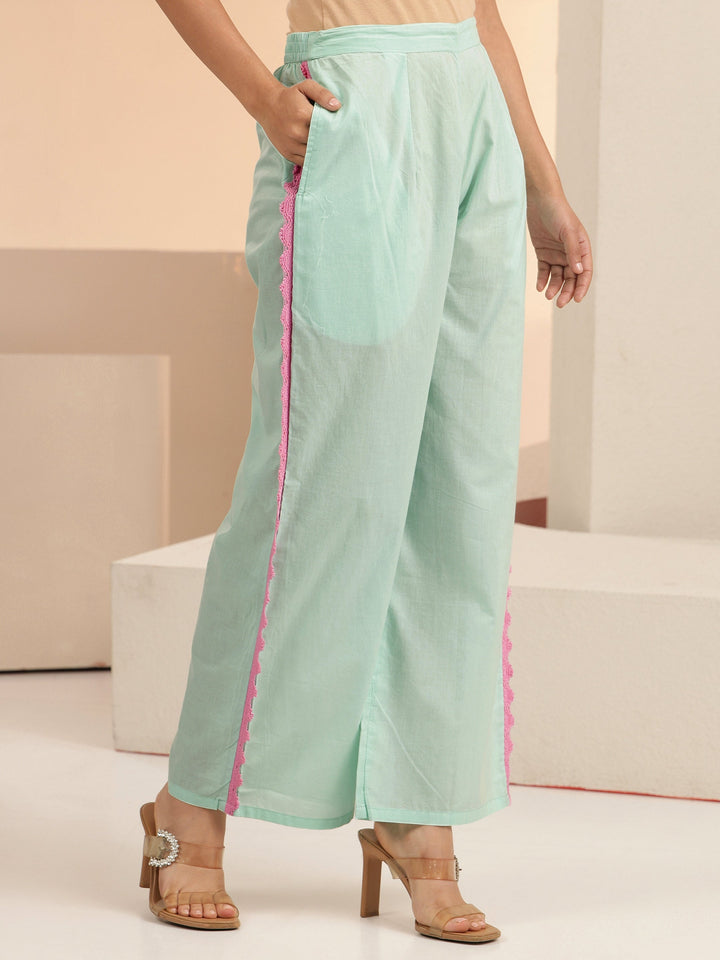 Libas Ocean Blue Floral Embroidered Cotton A-Line Kurta Set