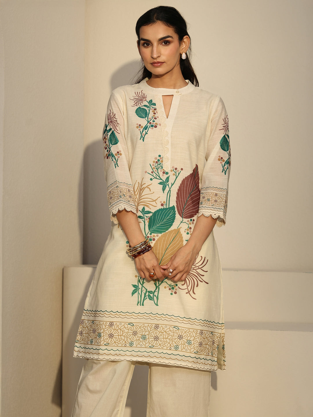 Libas Off White Floral Printed Linen Co-Ord Set