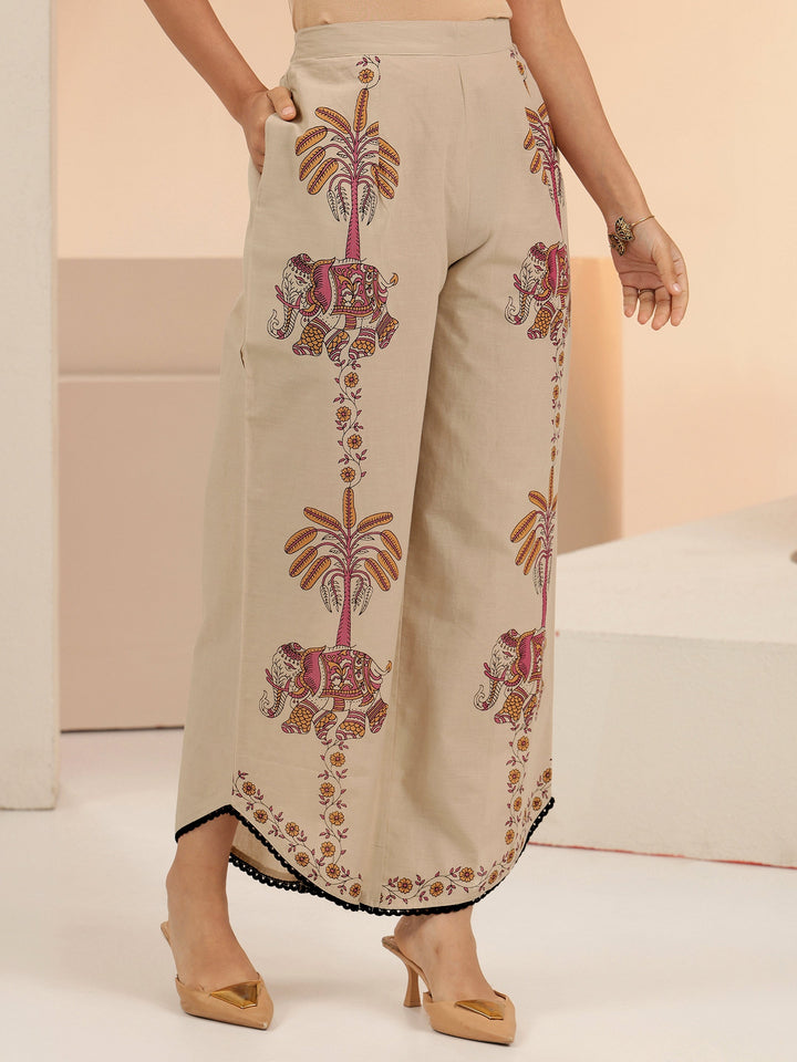 Libas Beige Tribal Woven Design Cotton Blend A-Line Co-Ord Set
