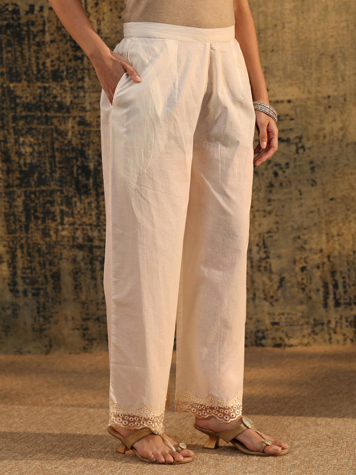 Libas Ivory Embroidered Cotton Short Kurta Pant Suit Set