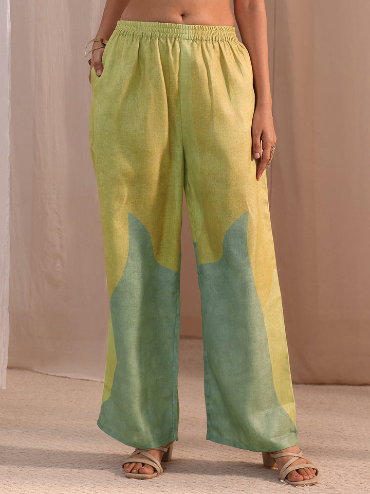 Libas Green Floral Printed Linen A-Line Kurta Set