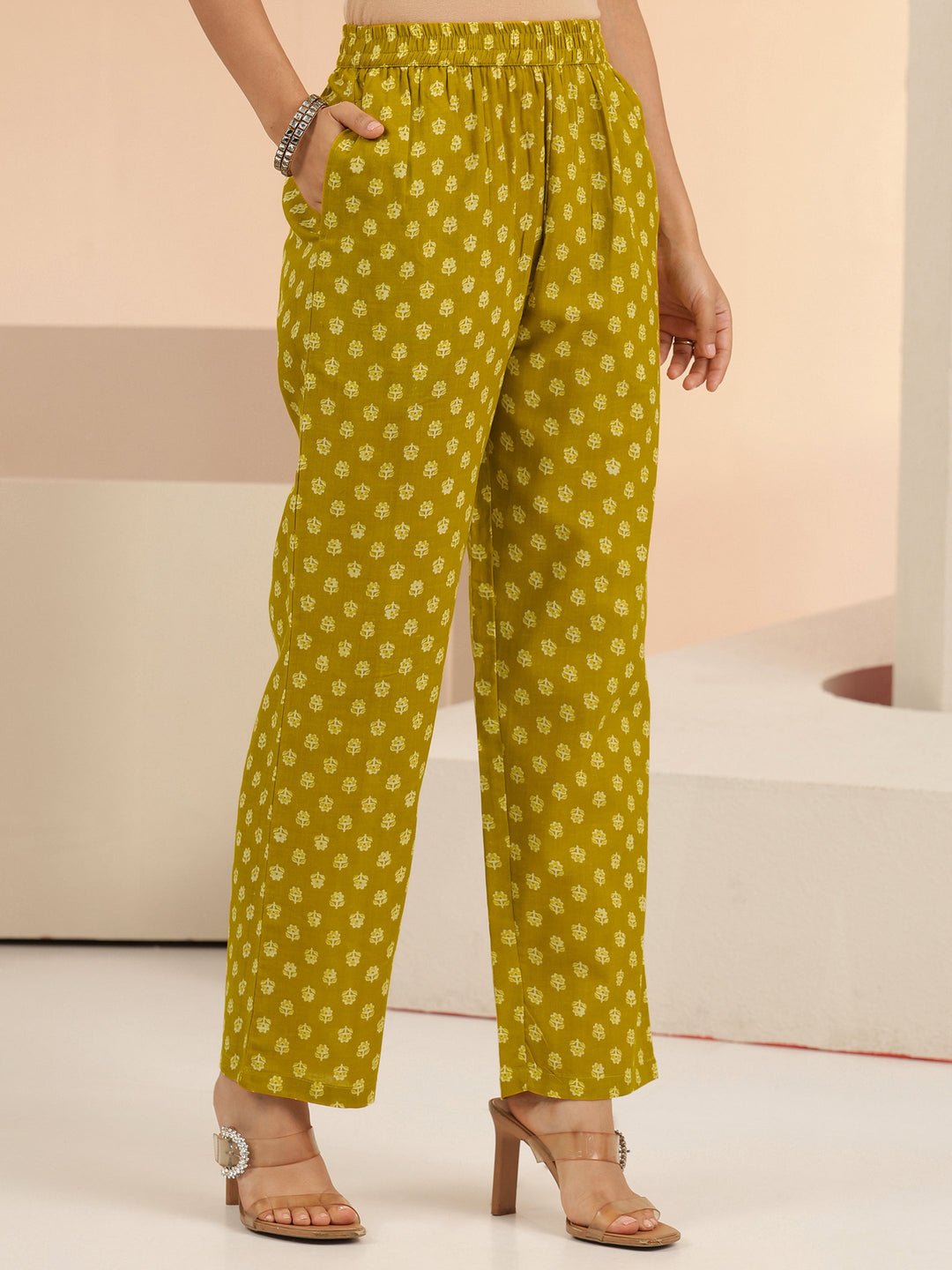 Libas Mustard Floral Printed Cotton Straight Suit Set