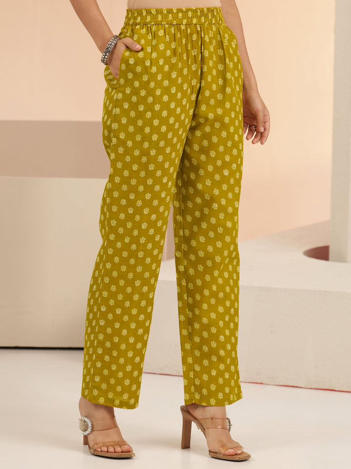 Libas Mustard Floral Printed Cotton Straight Suit Set