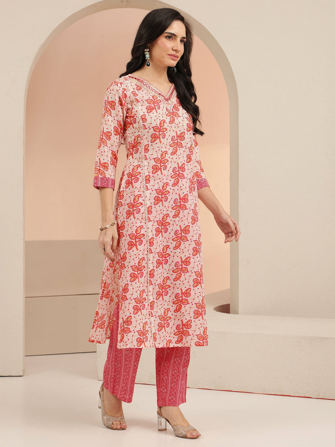 Libas Off White Floral Printed Cotton Straight Suit Set