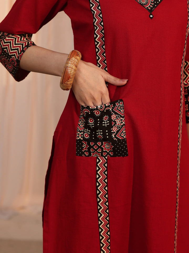 Libas Maroon Ajrakh Printed Cotton Straight Suit Set